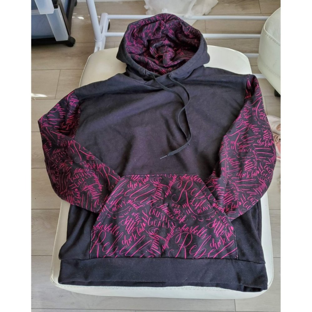 Rebellia mantra black hooded sweatshirt, size S